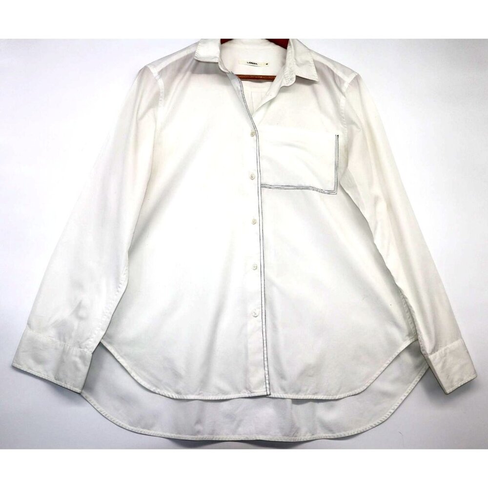 Lareida Womens White Long-Sleeve Button-Up Shirt Sz 42 Office Siren Career